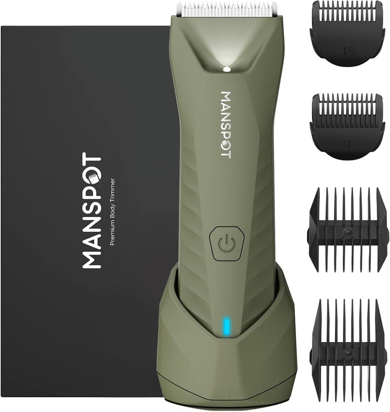 MANSPOT Manscape Trimmer for Men Ball/Pubic/Groin, Electric Body Hair Trimmer, Replaceable Ceramic Blade Heads,Waterproof for Wet/Dry Use,Standing Recharge Dock,90 Minutes Shaving After Charged(Green) - Image 1
